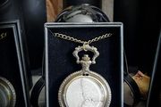 1 Deer Skull Sutures Macabre Partial Skull Bone Pocket Watch on Long Brass Chain