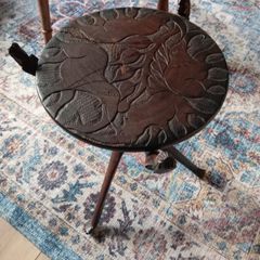 Ethnic table folding carved wood reversible