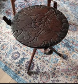 Ethnic table folding carved wood reversible