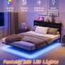 Double 4ft6 Floating Bed Frame with LED Lights USB Charging Station No Box Spring Needed, Metal Slat Support, Noise Free, Double Bed Frame with Storage Image 4