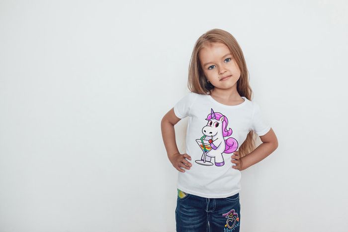 Cute Funny Unicorns Printed Girls T-shirt Tee Top Shirt Birthday Girl Tees Tops Shirts