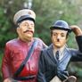 Charlie Chaplin Arrested by Policeman Chalkware Statue Figure - Vintage 6,4" Image 2