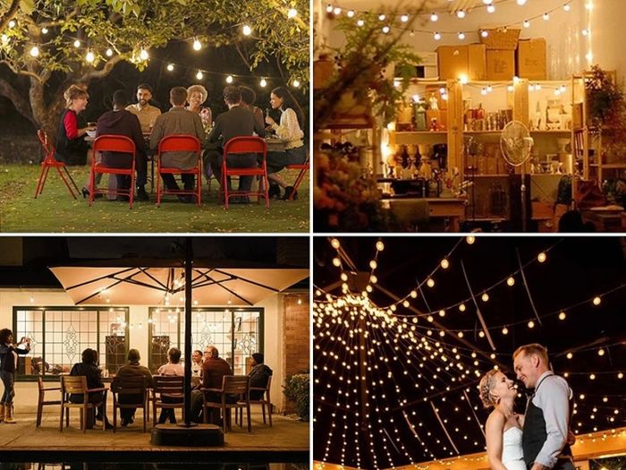 Outdoor LED String Lights Mains Powered 15M/50FT, G40 Waterproof Patio Bistro Hanging Lights with 1W 26 Plastic Bulbs 1 Spare MULTIPLE SIZES AVAILABLE, SEE DESCRIPTION (FREE POSTAGE)