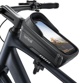 Lamicall Waterproof Bike Frame Bag - [1s Remove & Install] 2025 Bicycle Phone Pouch with Reflective Strip Sun Visor, Crossbar Top Tube Stem Bag for Mountain Bike Cycling, TPU Screen for Phone up to 7