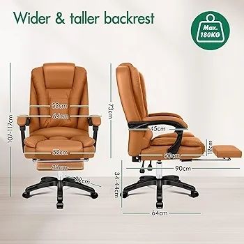 Executive Office Chair with 8 Point Massage & Seat Heated, Home PC Gaming Chairs with Footrest, High Back 150 Reclining Executive Desk Chair with Padded Armrest, PU Leather, Brown
