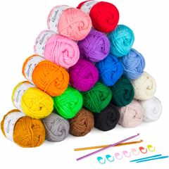 20 x 30g Balls of Assorted Double Knitting Yarn, Colored Acrylic Yarn Set with 2 Crochet Hooks, 2 Needles, 8 Crochet