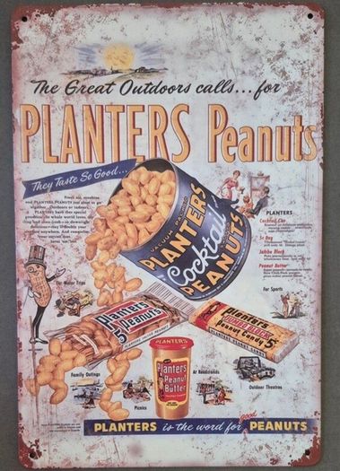 Vintage Style  Metal Sign. Planters peanut advertisement.