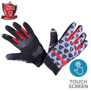 R-Tech Leopard Black/Red Touring Gloves - Touch Screen Textile (S, M, L, XL, 2XL, 3XL)