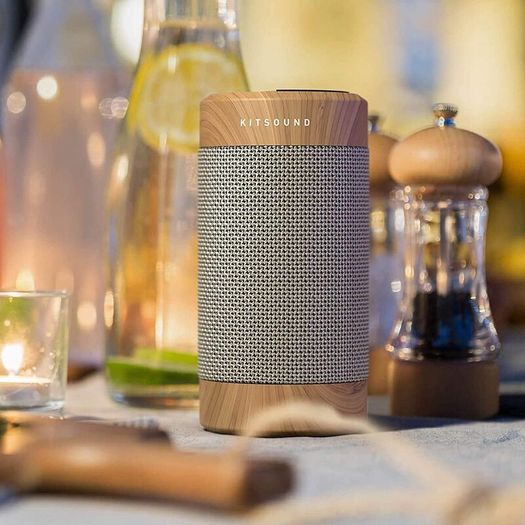 KitSound KS DIGGIT Diggit Outdoor Freestanding Bluetooth Garden Speaker with Removable Stake, Silver/Wood (New)