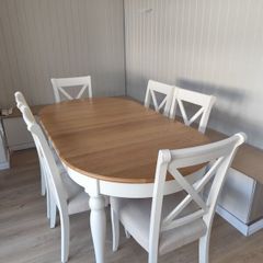 Extendable Solid Beech Dining Table & 6 Chairs