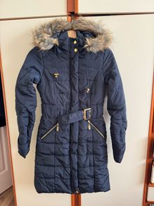 Padded Puffer Hooded Mid Length Coat, size 8