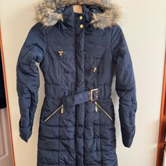 Padded Puffer Hooded Mid Length Coat, size 8