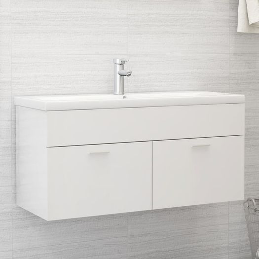 Sink Cabinet with Built-in Basin High Gloss White Chipboard