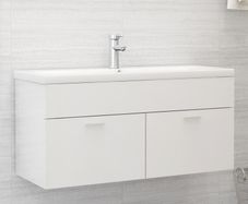 Sink Cabinet with Built-in Basin High Gloss White Chipboard