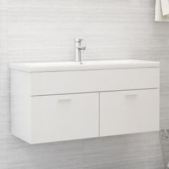 Sink Cabinet with Built-in Basin High Gloss White Chipboard
