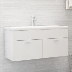 Sink Cabinet with Built-in Basin High Gloss White Chipboard