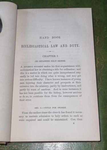 Rare 1861, Dublin: Hodges, Smith.  A Hand-Book of Ecclesiastical Law and Duty, for the Use of the Irish Clergy
