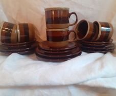 Vintage Retro Brown Glazed Stoneware Coffee Set