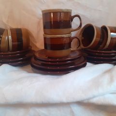 Vintage Retro Brown Glazed Stoneware Coffee Set