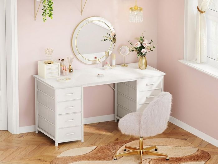 Computer Desk with Drawers, 120x48cm Modern Office Desk with Storage, Small Study Table for Home Office, White