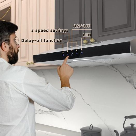 60cm Cooker Hood, 3 Speed Extractor Fan with Touch Control, LED Light, Carbon Filter, Wall or Under Cabinet Mounted Kitchen Extractor Hood, Recirculation & Duct Modes