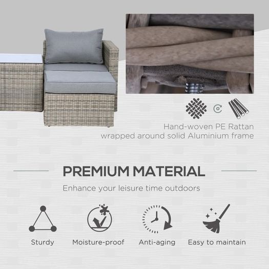5 Pcs Rattan Garden Furniture Set w/ Tall Glass-Top Table Aluminium Frame Plastic Wicker Thick Soft Cushions Comfortable Outdoor Balcony Home Sofa - Brown