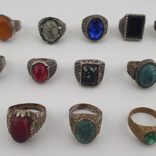 Traditional Ring Collection Lot of 15 Rustic Brass Jewellery Pieces