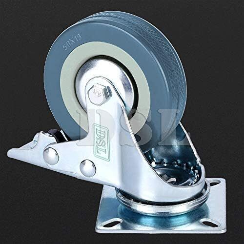 Heavy Duty Braked 50mm Swivel Castor Wheels Trolley Caster Wheels Set of 4 Rubbered Castors for Furniture Upto 200KG + Free Fitting