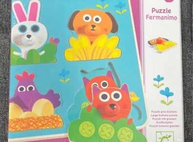 Djeco wooden Large Button Puzzle +12m NEW