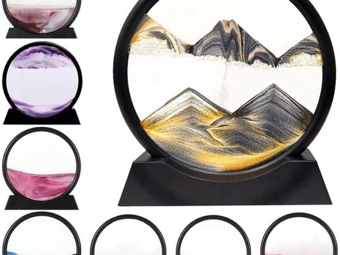 Flowing Sand Painting, Moving Sand Art Picture Round Glass 3D Deep Sea Sandscape in Motion Display Flowing Sand Frame, Relaxing Desktop Home Office Work Decor (FREE POSTAGE)