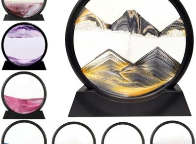 Flowing Sand Painting, Moving Sand Art Picture Round Glass 3D Deep Sea Sandscape in Motion Display Flowing Sand Frame, Relaxing Desktop Home Office Work Decor (FREE POSTAGE)