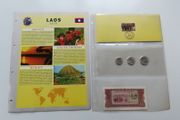 Laos Banknote + Coins + Stamp collector set vintage currency