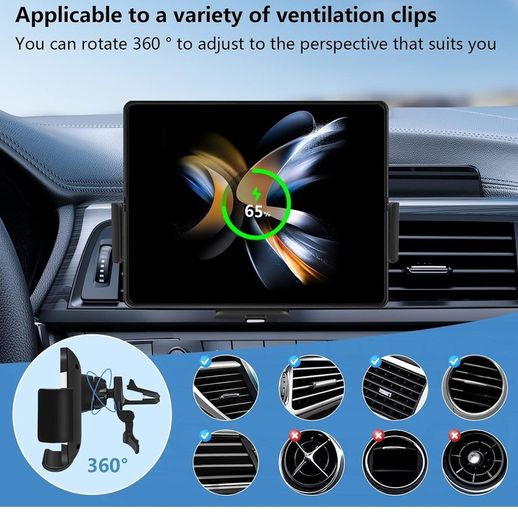 Dual Coils Fast Wireless Car Charger, LAMJAD 15W Smart Qi Car Mount Phone Holder for Air Vent&Dashboard, Compatible with Galaxy z Fold 5/4/3/2/13 Series/iPhone 8/X/11/12 Series/Pixel 6/Samsung S22 Ultra