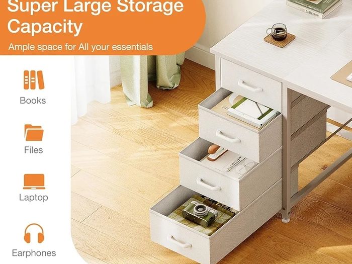 Computer Desk with Drawers, 120x48cm Modern Office Desk with Storage, Small Study Table for Home Office, White