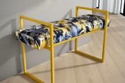 Tropical Velvet Bench Gold Metal Frame