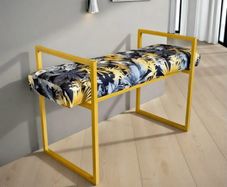 Tropical Velvet Bench Gold Metal Frame