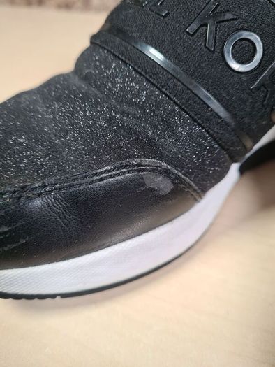 womens MICHAEL KORS Black glitter trainers runners wedge heel slip on  Size UK 4 EU 37 US 7M