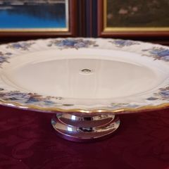 Royal Albert Moonlight Rose Bone China Gold Gilt Footed Cake Stand Made In England