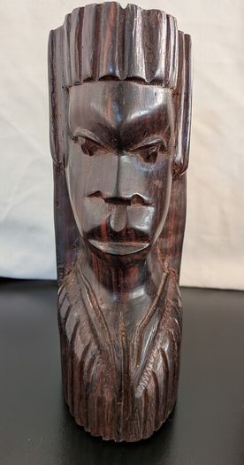 African Wooden Head Bookends Pair Hand Carved Tribal Hardwood Busts