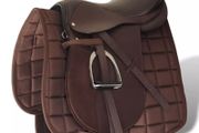 Horse Riding Saddle Set 17.5" Real Leather Brown 18 cm