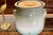 Handcrafted Kiltrea Bridge Pottery Stoneware Onion Crock Smooth Sage Green Glaze Embossed Onion Crock