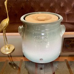 Handcrafted Kiltrea Bridge Pottery Stoneware Onion Crock Smooth Sage Green Glaze Embossed Onion Crock