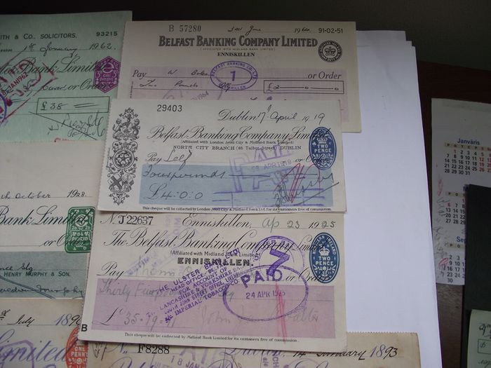 A Collection of 16 Vintage Cheques from Irish Banks (1892-1962)