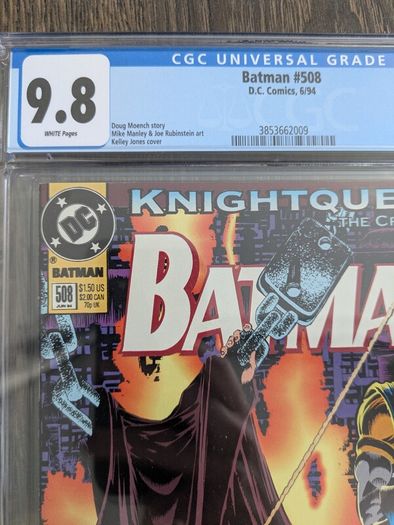 Batman Issue 508 + 509 Cgc 9.8 Graded Comic Books Azrael Knightfall Knightquest Marvel DC