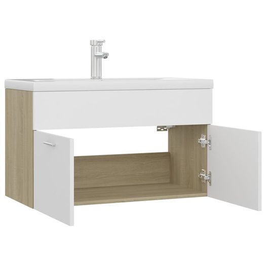 Sink Cabinet with Built-in Basin White and Sonoma Oak Chipboard
