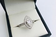 9ct White Gold Natural Diamond Marquise Halo Cluster Engagement Ring
