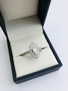 9ct White Gold Natural Diamond Marquise Halo Cluster Engagement Ring