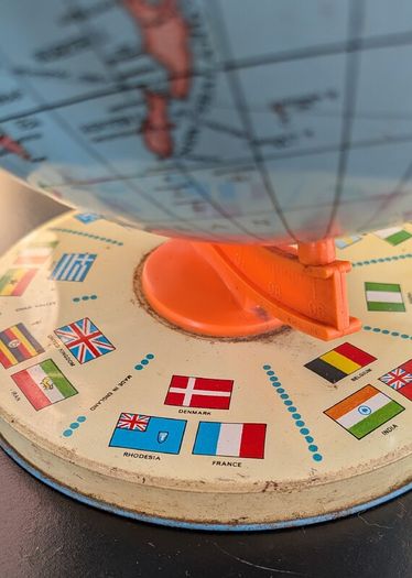 Vintage USSR Era World Globe Orange Meridian International Flag Base