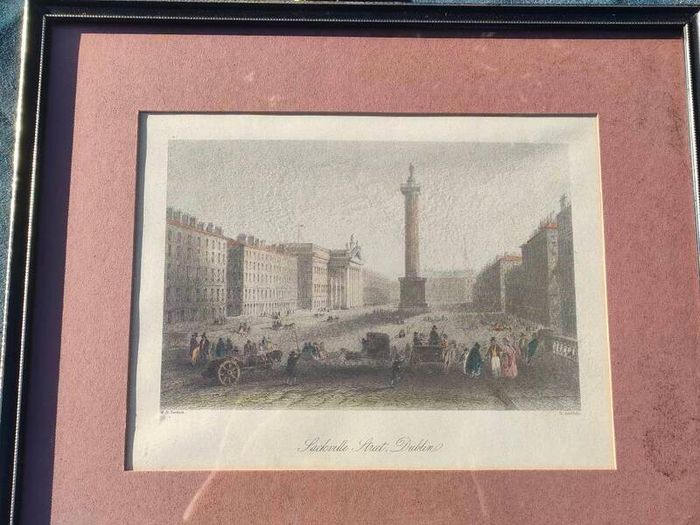 Vintage Coloured Engraving of Sackville Place Dublin