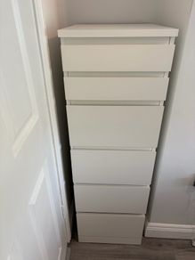 Tall White Drawer Unit with Hidden Mirror